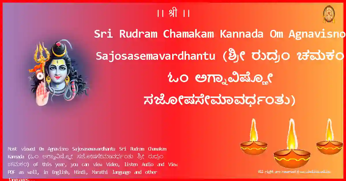 Sri Rudram Chamakam Kannada-Om Agnavisno Sajosasemavardhantu Lyrics in Kannada