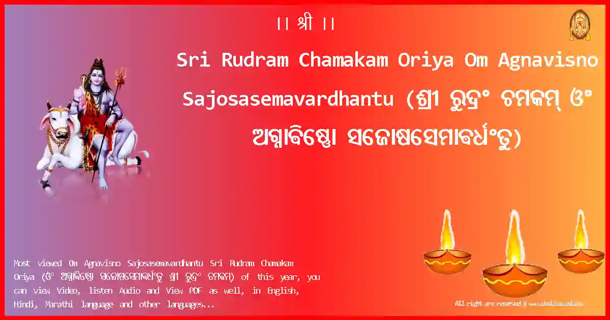 Sri Rudram Chamakam Oriya-Om Agnavisno Sajosasemavardhantu Lyrics in Oriya