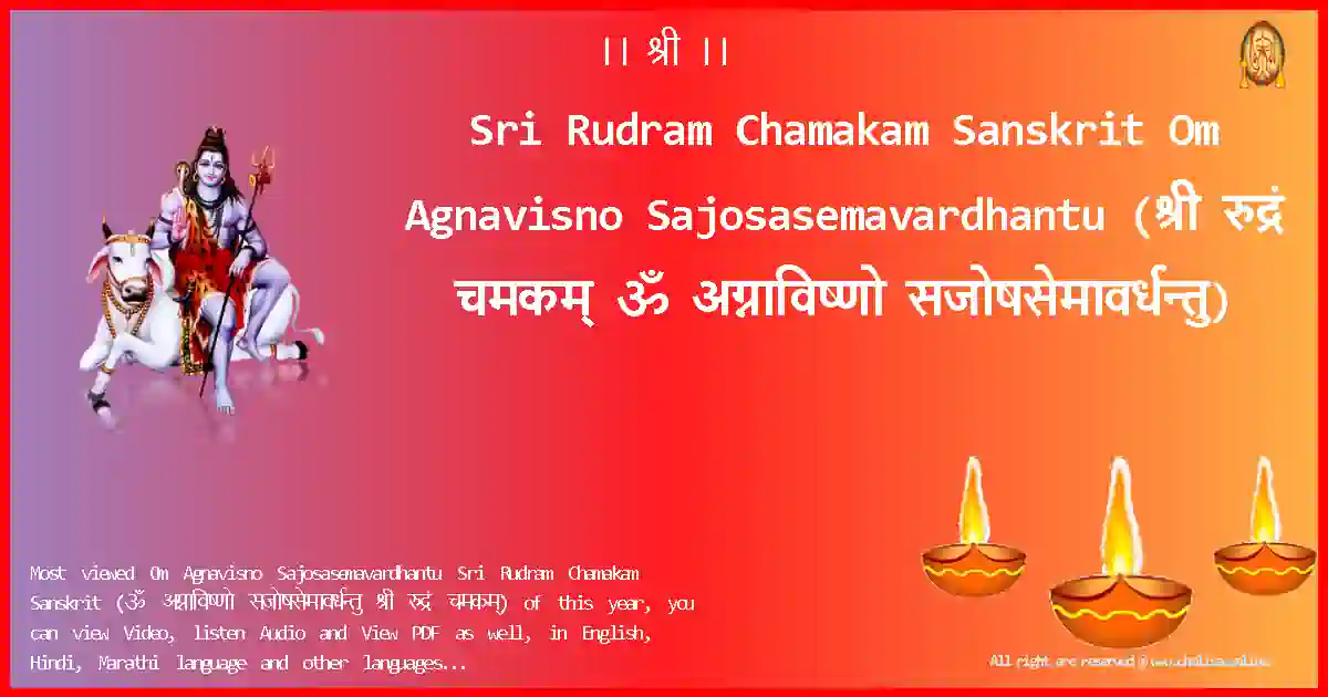 Sri Rudram Chamakam Sanskrit-Om Agnavisno Sajosasemavardhantu Lyrics in Sanskrit