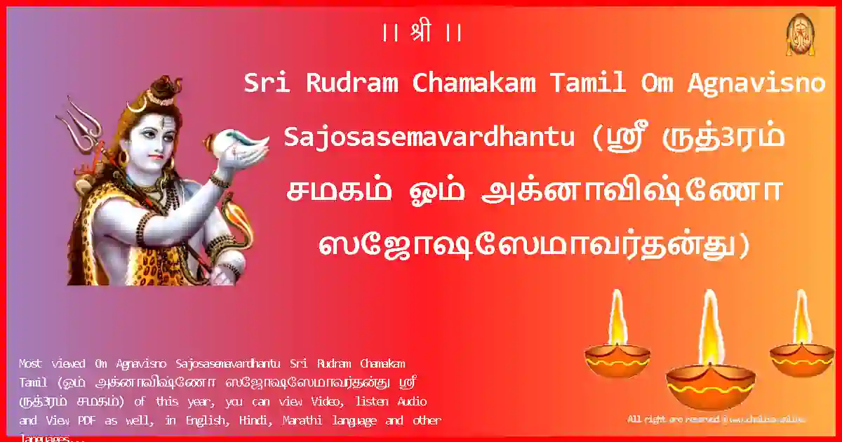 Sri Rudram Chamakam Tamil-Om Agnavisno Sajosasemavardhantu Lyrics in Tamil